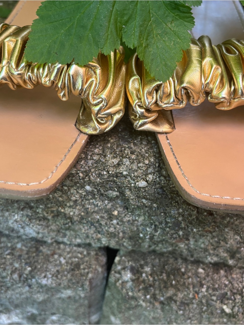 Lulu's Metallic Gold Ruched Slide Sandals - Picture 3 of 6